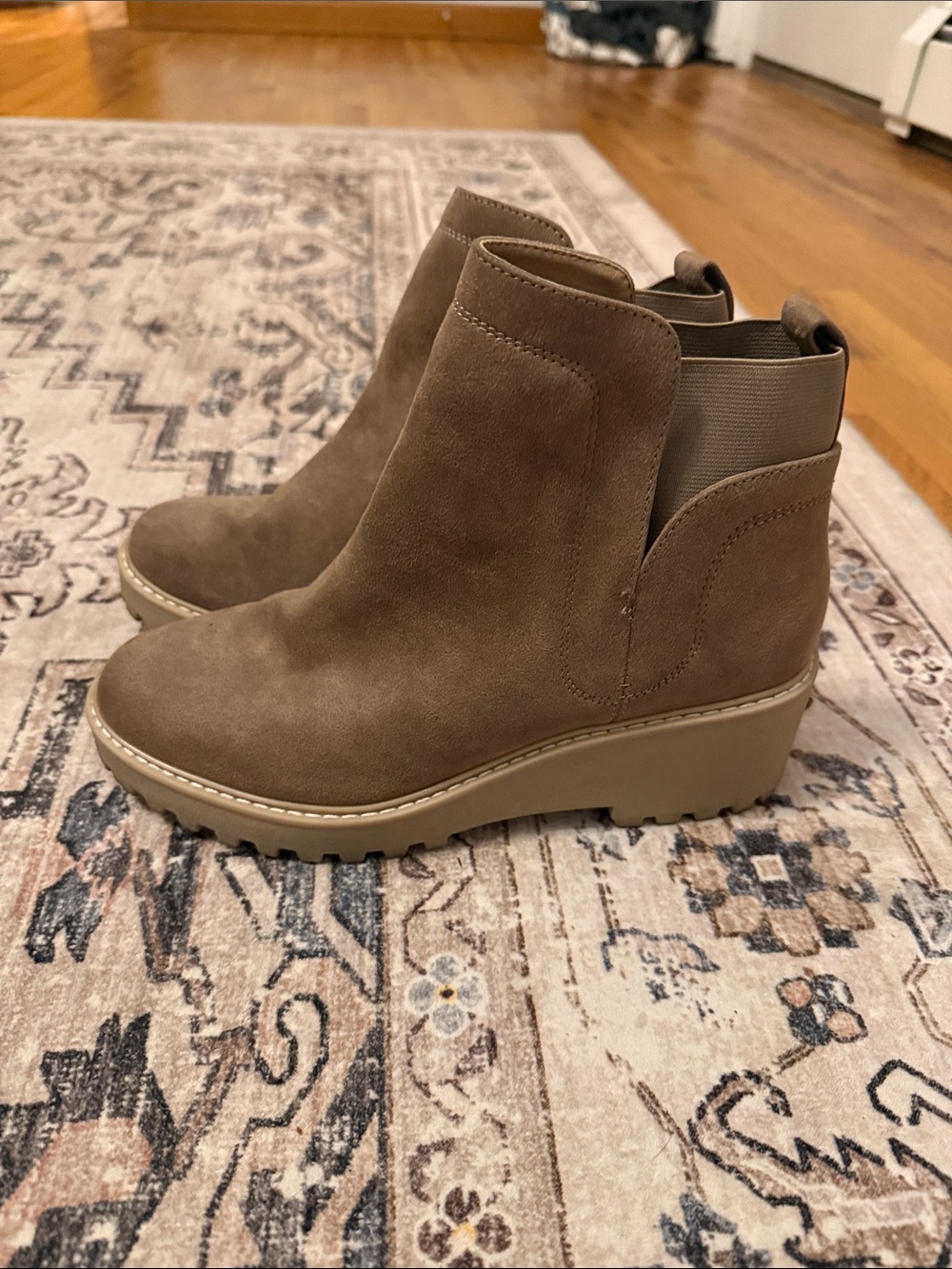Dolce Vita Wedge Booties in Taupe Suede